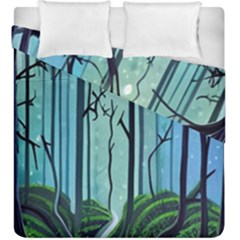 Nature Outdoors Night Trees Scene Forest Woods Light Moonlight Wilderness Stars Duvet Cover Double Side (king Size) by Grandong