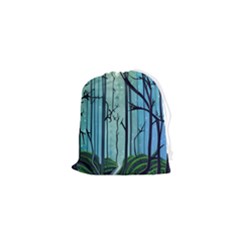 Nature Outdoors Night Trees Scene Forest Woods Light Moonlight Wilderness Stars Drawstring Pouch (xs) by Grandong