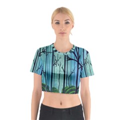 Nature Outdoors Night Trees Scene Forest Woods Light Moonlight Wilderness Stars Cotton Crop Top by Grandong