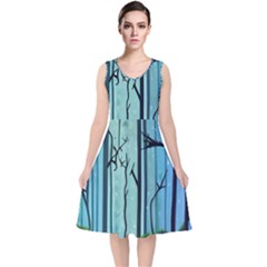 Nature Outdoors Night Trees Scene Forest Woods Light Moonlight Wilderness Stars V-neck Midi Sleeveless Dress  by Grandong