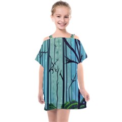 Nature Outdoors Night Trees Scene Forest Woods Light Moonlight Wilderness Stars Kids  One Piece Chiffon Dress by Grandong