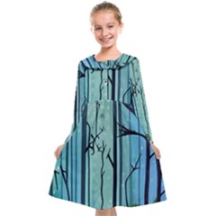 Nature Outdoors Night Trees Scene Forest Woods Light Moonlight Wilderness Stars Kids  Midi Sailor Dress by Grandong