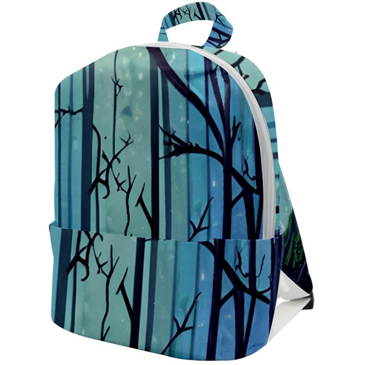 Nature Outdoors Night Trees Scene Forest Woods Light Moonlight Wilderness Stars Zip Up Backpack