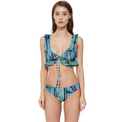 Nature Outdoors Night Trees Scene Forest Woods Light Moonlight Wilderness Stars Low Cut Ruffle Edge Bikini Set by Grandong