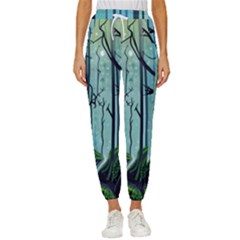 Nature Outdoors Night Trees Scene Forest Woods Light Moonlight Wilderness Stars Women s Cropped Drawstring Pants by Grandong