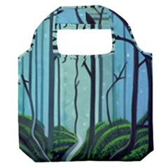 Nature Outdoors Night Trees Scene Forest Woods Light Moonlight Wilderness Stars Premium Foldable Grocery Recycle Bag by Grandong