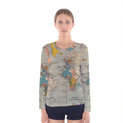 Vintage World Map Women s Long Sleeve T-shirt by Ket1n9