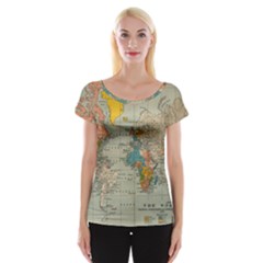 Vintage World Map Cap Sleeve Top by Ket1n9