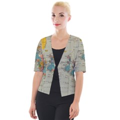 Vintage World Map Cropped Button Cardigan by Ket1n9