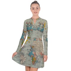 Vintage World Map Long Sleeve Panel Dress by Ket1n9