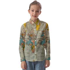 Vintage World Map Kids  Long Sleeve Shirt by Ket1n9