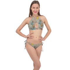 Vintage World Map Cross Front Halter Bikini Set by Ket1n9