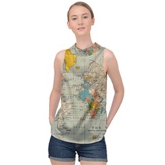 Vintage World Map High Neck Satin Top by Ket1n9