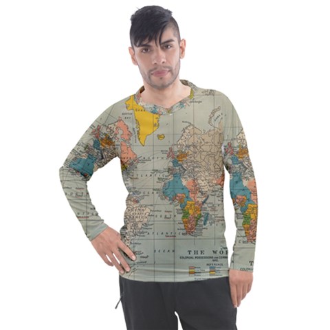 Vintage World Map Men s Pique Long Sleeve T-shirt by Ket1n9