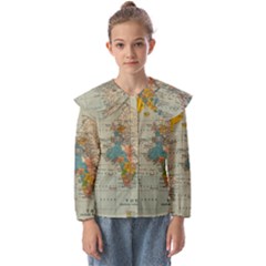 Vintage World Map Kids  Peter Pan Collar Blouse by Ket1n9