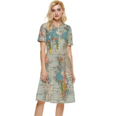 Vintage World Map Button Top Knee Length Dress by Ket1n9