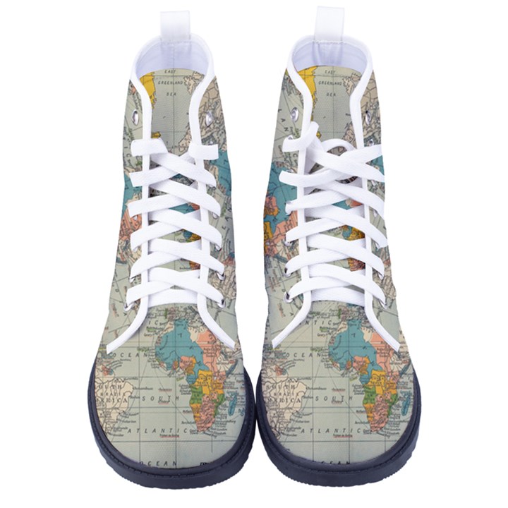 Vintage World Map Kid s High-Top Canvas Sneakers