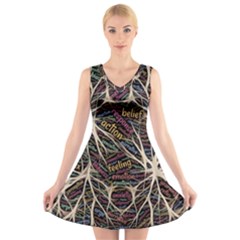 Mental Human Experience Mindset Pattern V-neck Sleeveless Dress by Paksenen