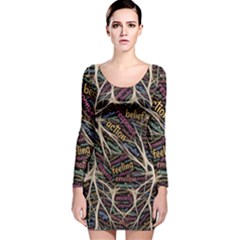 Mental Human Experience Mindset Pattern Long Sleeve Velvet Bodycon Dress