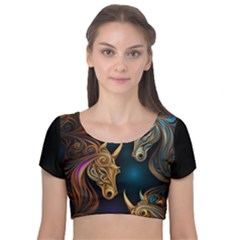 Schwarz Dg9jyfkze1mwpbzobw7q--1--fzuss 6 9444x (1) Velvet Short Sleeve Crop Top  by 2607694a