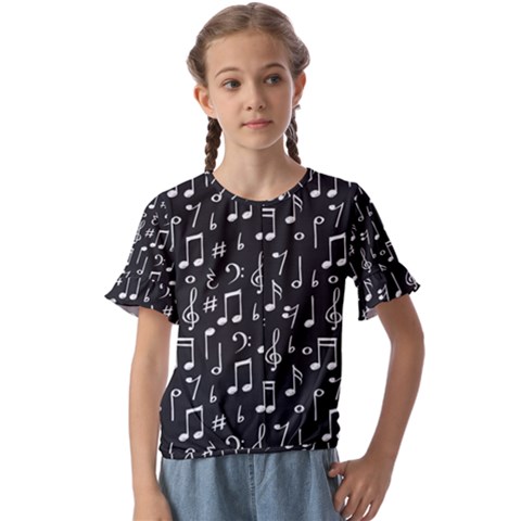 Chalk Music Notes Signs Seamless Pattern Kids  Cuff Sleeve Scrunch Bottom T-shirt by Ravend