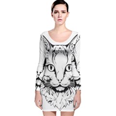 Cat - Artistic Paper Cut Long Sleeve Velvet Bodycon Dress