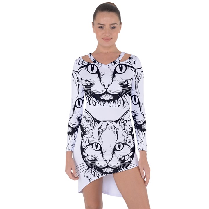 Cat - Artistic Paper Cut Asymmetric Cut-Out Shift Dress