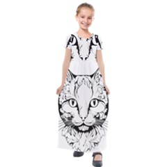 Cat - Artistic Paper Cut Kids  Short Sleeve Maxi Dress by 2607694c