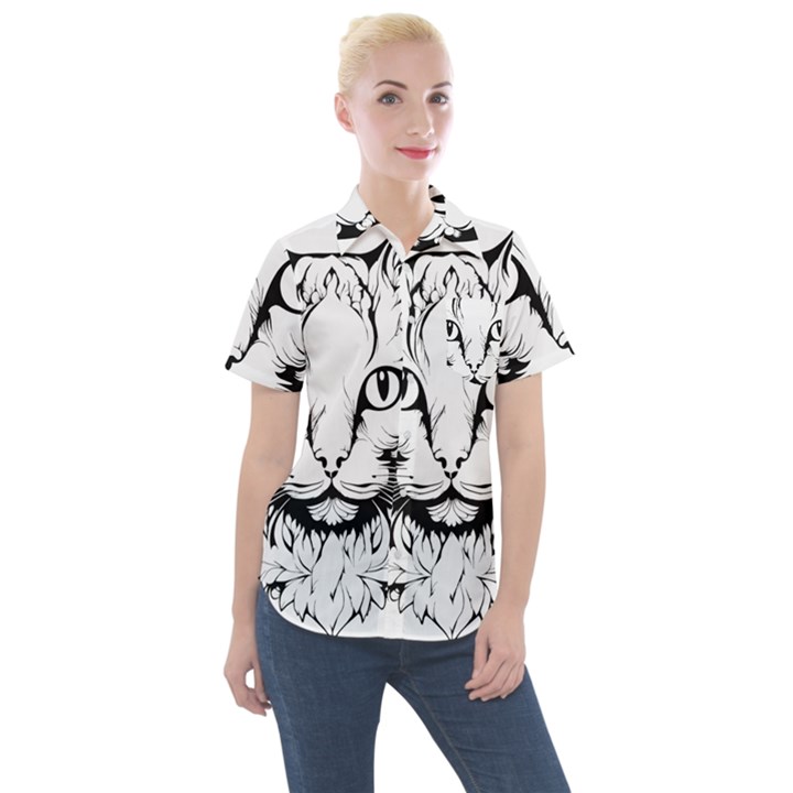 Cat - Artistic Paper Cut Women s Short Sleeve Pocket Shirt