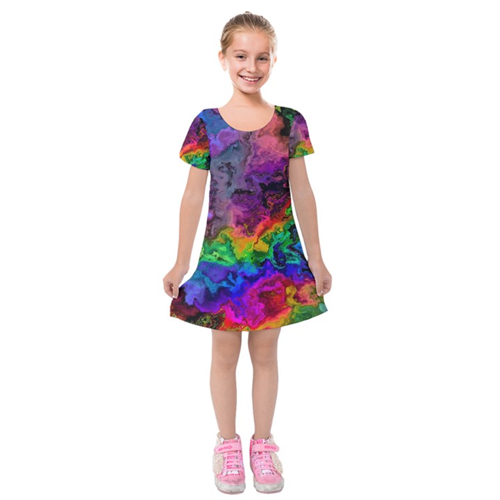 Pride Marble Kids  Short Sleeve Velvet Dress