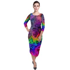 Pride Marble Quarter Sleeve Midi Velour Bodycon Dress by MRNStudios