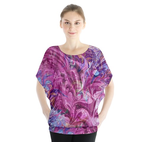 Fuchsia Blend Batwing Chiffon Blouse by kaleidomarblingart