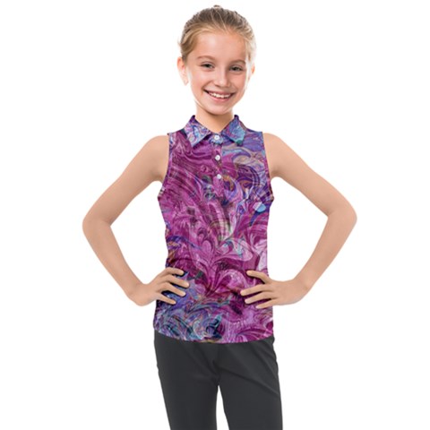 Fuchsia Blend Kids  Sleeveless Polo T-shirt by kaleidomarblingart