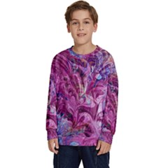 Fuchsia Blend Kids  Crewneck Sweatshirt by kaleidomarblingart