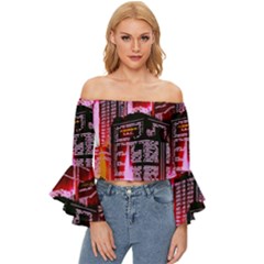 Cybercity Off Shoulder Flutter Bell Sleeve Top