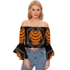 Geometry Off Shoulder Flutter Bell Sleeve Top