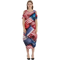 Us Presidential Election Colorful Vibrant Pattern Design  Cold Shoulder Loose Fit Dress With Pockets by dflcprintsclothing