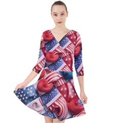 Us Presidential Election Colorful Vibrant Pattern Design  Quarter Sleeve Front Wrap Dress by dflcprintsclothing