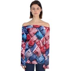 Us Presidential Election Colorful Vibrant Pattern Design  Off Shoulder Long Sleeve Top by dflcprintsclothing