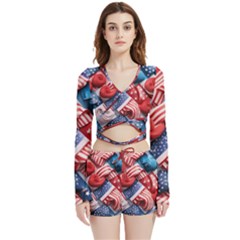 Us Presidential Election Colorful Vibrant Pattern Design  Velvet Wrap Crop Top And Shorts Set by dflcprintsclothing