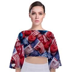 Us Presidential Election Colorful Vibrant Pattern Design  Tie Back Butterfly Sleeve Chiffon Top by dflcprintsclothing