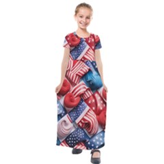 Us Presidential Election Colorful Vibrant Pattern Design  Kids  Short Sleeve Maxi Dress