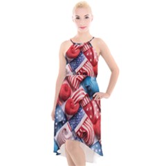 Us Presidential Election Colorful Vibrant Pattern Design  High-low Halter Chiffon Dress  by dflcprintsclothing