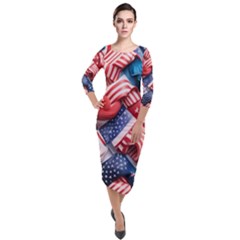 Us Presidential Election Colorful Vibrant Pattern Design  Quarter Sleeve Midi Velour Bodycon Dress by dflcprintsclothing