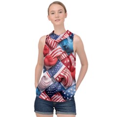 Us Presidential Election Colorful Vibrant Pattern Design  High Neck Satin Top