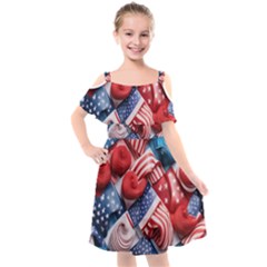 Us Presidential Election Colorful Vibrant Pattern Design  Kids  Cut Out Shoulders Chiffon Dress by dflcprintsclothing