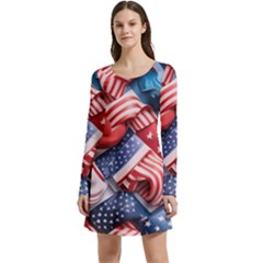 Us Presidential Election Colorful Vibrant Pattern Design  Long Sleeve Velour Skater Dress by dflcprintsclothing