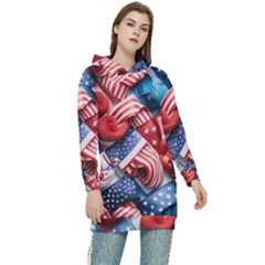 Us Presidential Election Colorful Vibrant Pattern Design  Women s Long Oversized Pullover Hoodie