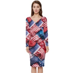 Us Presidential Election Colorful Vibrant Pattern Design  Long Sleeve V-neck Bodycon Dress  by dflcprintsclothing