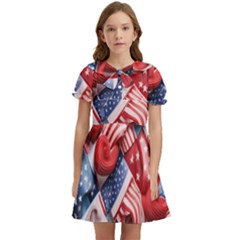 Us Presidential Election Colorful Vibrant Pattern Design  Kids  Bow Tie Puff Sleeve Dress by dflcprintsclothing